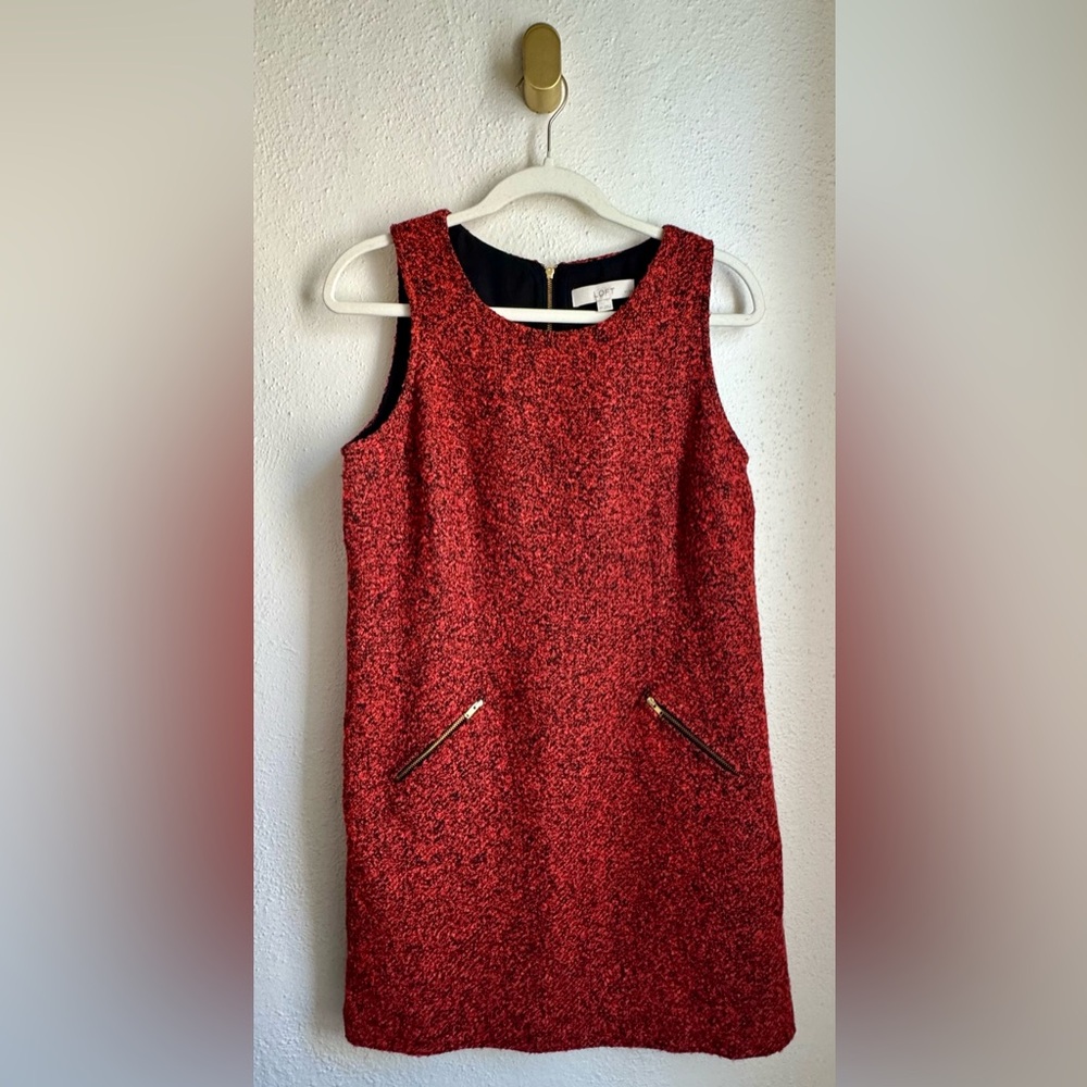 Ann Taylor LOFT  Tweed Boucle Wool Viscose Blend Sheath Dress pockets sleeveless